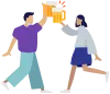 Illustration of two characters cheering with beer classes Illustration of two characters cheering with beer classes